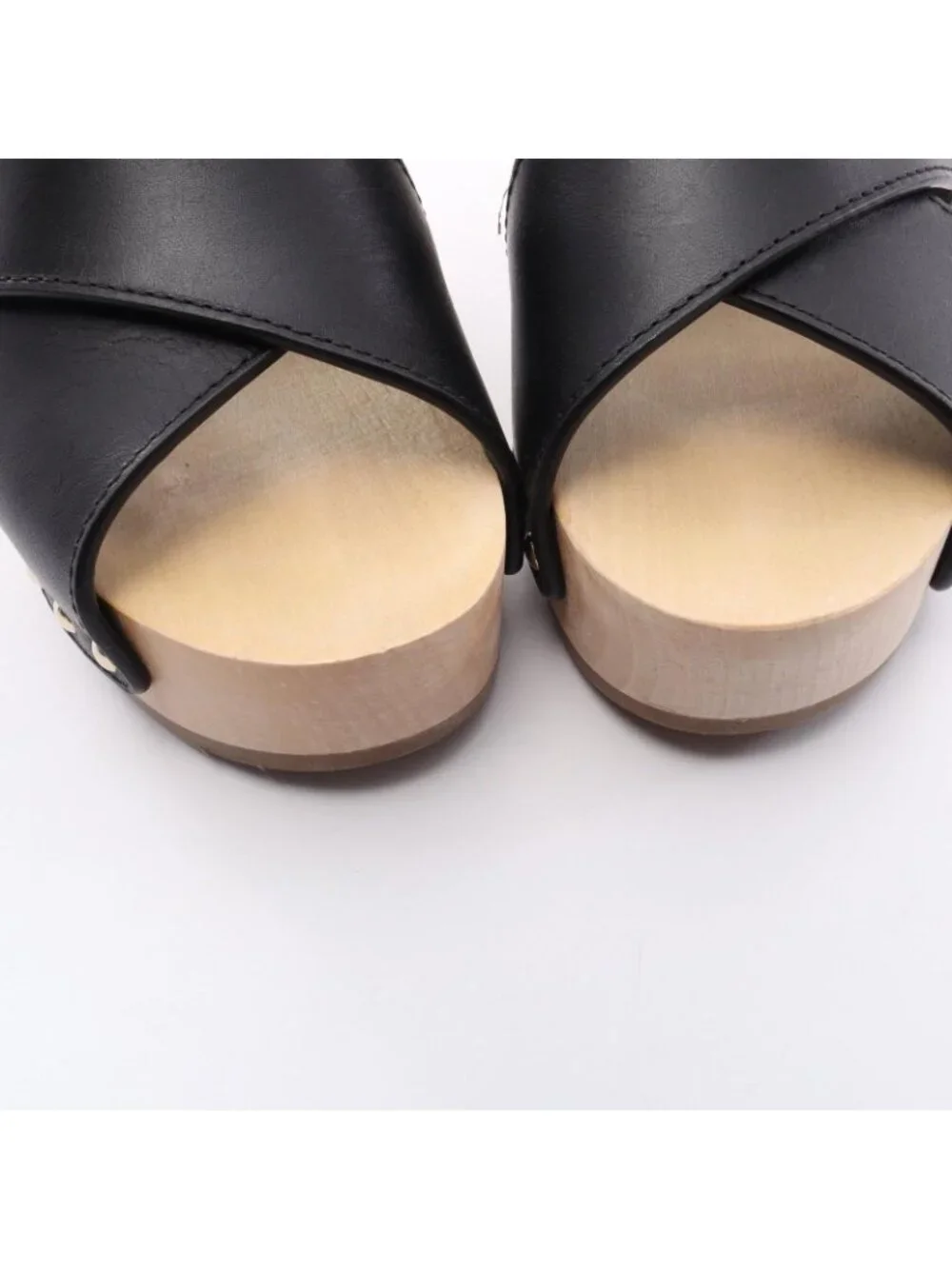 Chanel Sandals CC Logo Clover Wood Wedge Sole Leather
